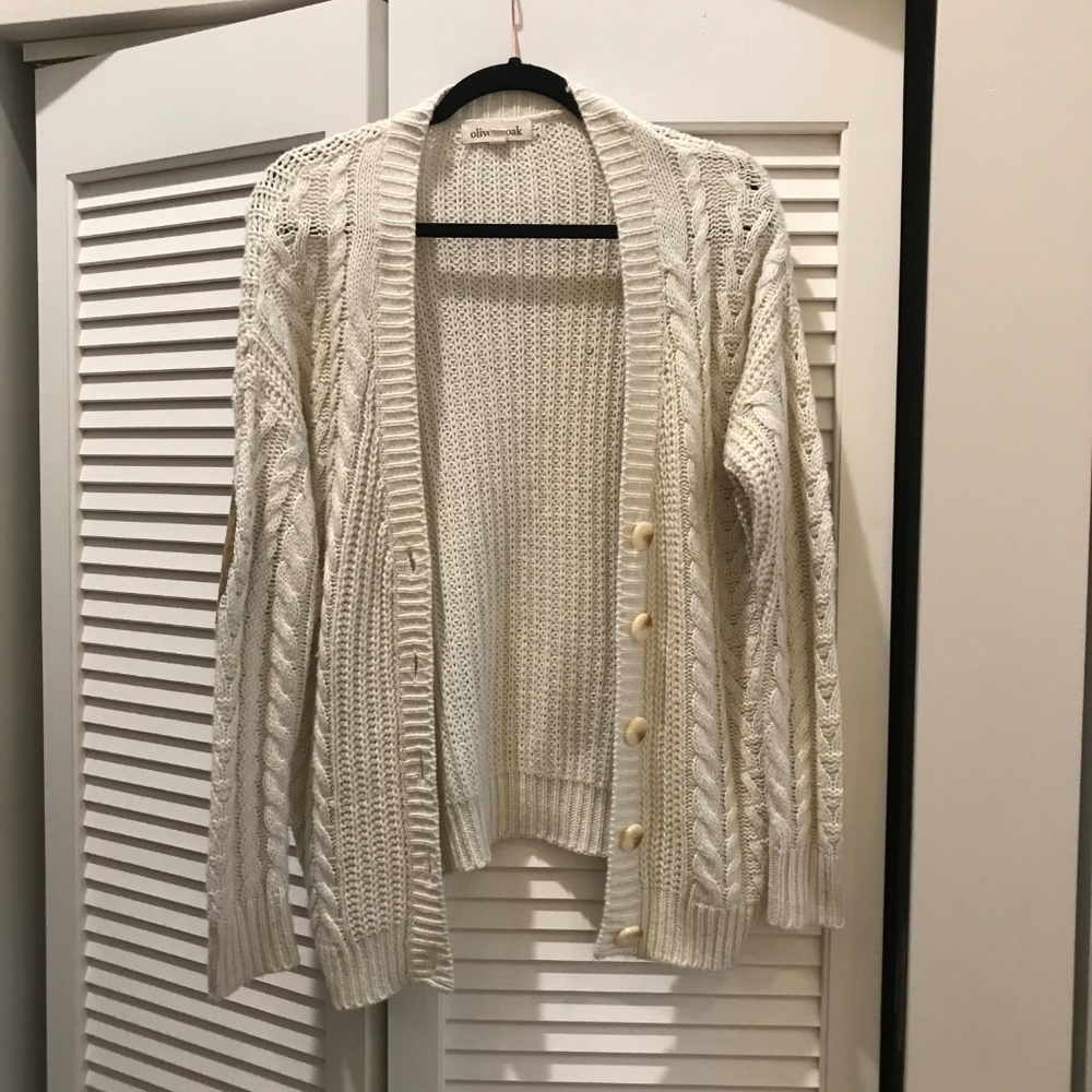 Olive & Oak Cream Elbow Patch Cardigan